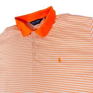 Ralph Lauren Pima Cotton Y2K 90s Orange Striped Golf Polo Shirt Mens XL